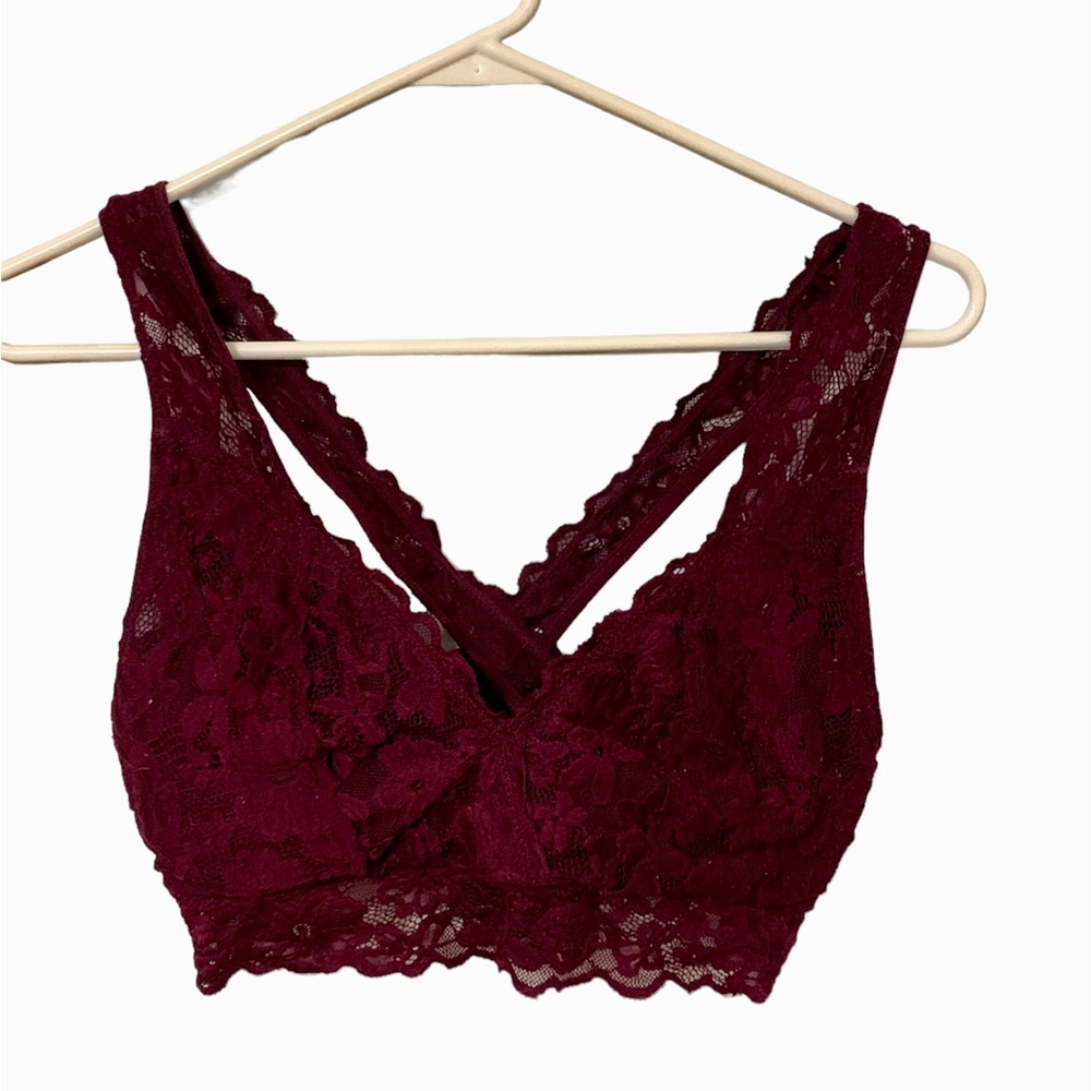 Burgundy bralette, no tag but fits L/XL.